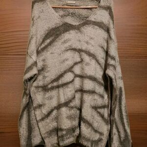 NWOT Free People Oversized Cozy Knit Sweater Sz L Cream🤍Taupe Zebra Striped